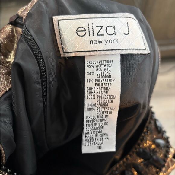 Eliza J Gold Embroidered Sleeveless Dress Black Beaded Neckline Size 10 - Picture 7 of 7